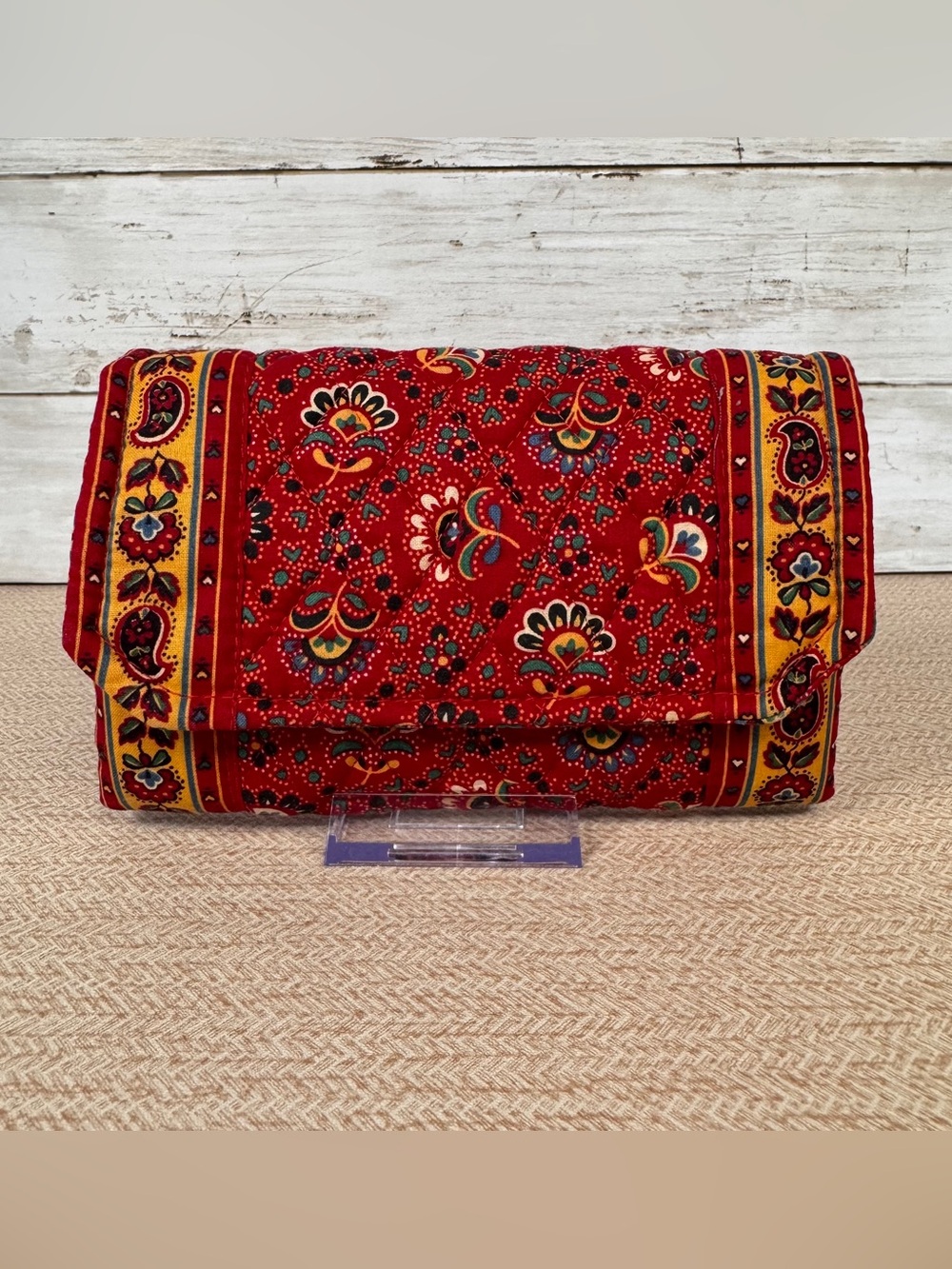 Vintage Vera Bradley Provincial Red Crossbody Wallet Bag Clutch Made in USA